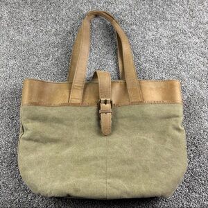 L.L Bean Vintage Brown Leather Green Canvas Leather Utility 0BWA6 Tote Travel